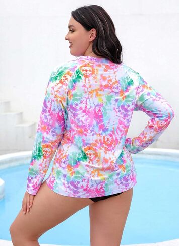 Halcurt Women's Plus Size Long Sleeve Rash Guard UPF 50+ Loose Fit Swimsuit Top in Kuwait