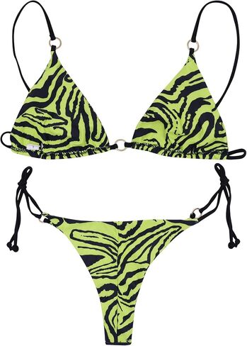 Women's 2 Piece Zebra Print Thong Bikini Sexy Bandage Cross Wrap Swimsuit String Bathing Suit in Saudi Arabia