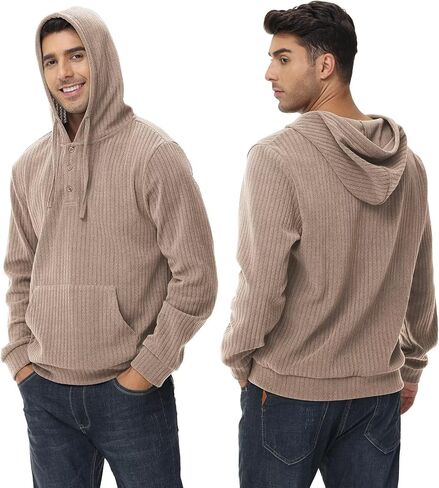 Tyhengta Men's Henley Knitted Hoodies Casual Pullover Hooded Sweatshirts in Kuwait