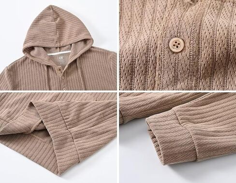 Tyhengta Men's Henley Knitted Hoodies Casual Pullover Hooded Sweatshirts in Kuwait