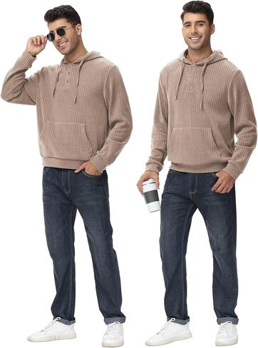 Tyhengta Men's Henley Knitted Hoodies Casual Pullover Hooded Sweatshirts in Kuwait