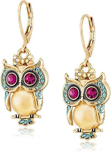 Critters Owl Drop Earrings for Women, Cubic Zirconia Owl Dangle Earrings, Owl leverback earrings, Gold Anti-Allergy Earring with CZ Crystal, Cute Animal Earrings Jewelry Gift for Women Girls in Saudi Arabia