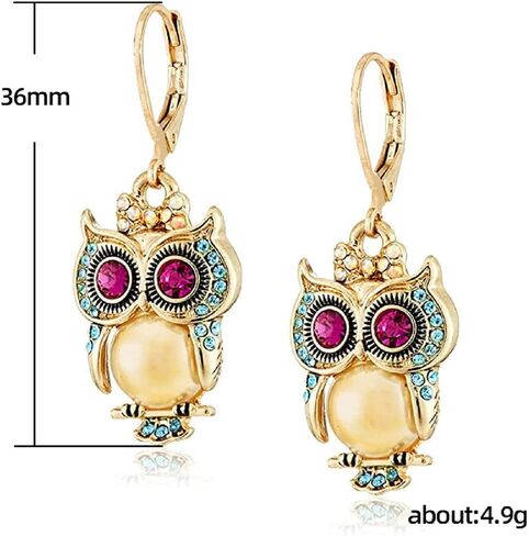 Critters Owl Drop Earrings for Women, Cubic Zirconia Owl Dangle Earrings, Owl leverback earrings, Gold Anti-Allergy Earring with CZ Crystal, Cute Animal Earrings Jewelry Gift for Women Girls in Saudi Arabia