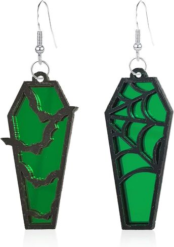Just Follow Halloween Coffin Mirror Asymmetric Earrings Acrylic Bat Spider Web Horror Casket Dangle Drop Earring Punk Jewelry Gifts for Women Girls Bff in Saudi Arabia