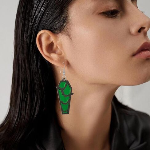 Just Follow Halloween Coffin Mirror Asymmetric Earrings Acrylic Bat Spider Web Horror Casket Dangle Drop Earring Punk Jewelry Gifts for Women Girls Bff in Saudi Arabia