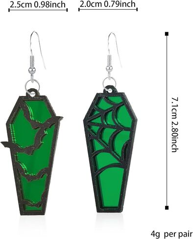 Just Follow Halloween Coffin Mirror Asymmetric Earrings Acrylic Bat Spider Web Horror Casket Dangle Drop Earring Punk Jewelry Gifts for Women Girls Bff in Saudi Arabia