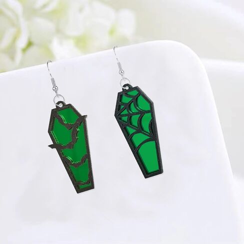 Just Follow Halloween Coffin Mirror Asymmetric Earrings Acrylic Bat Spider Web Horror Casket Dangle Drop Earring Punk Jewelry Gifts for Women Girls Bff in Saudi Arabia