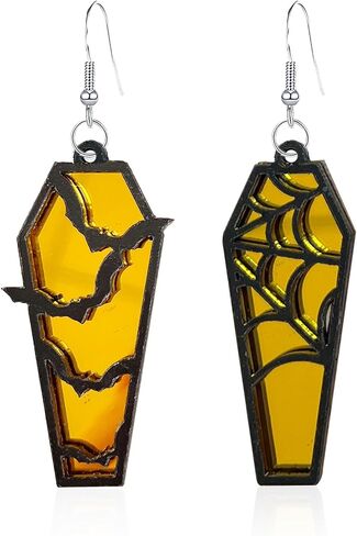 Just Follow Halloween Coffin Mirror Asymmetric Earrings Acrylic Bat Spider Web Horror Casket Dangle Drop Earring Punk Jewelry Gifts for Women Girls Bff in Saudi Arabia