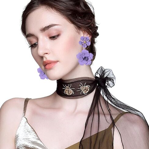 Just Follow Large Double Flower Earrings Candy Color Metal Flower Dangle Earrings Romantic Boho Sweet Chic Wild Flower Statement Earrings for Women Girl Wedding Party Jewelry in Saudi Arabia