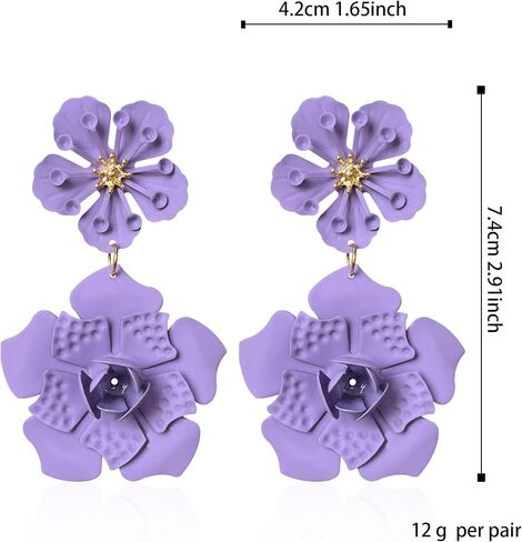 Just Follow Large Double Flower Earrings Candy Color Metal Flower Dangle Earrings Romantic Boho Sweet Chic Wild Flower Statement Earrings for Women Girl Wedding Party Jewelry in Saudi Arabia