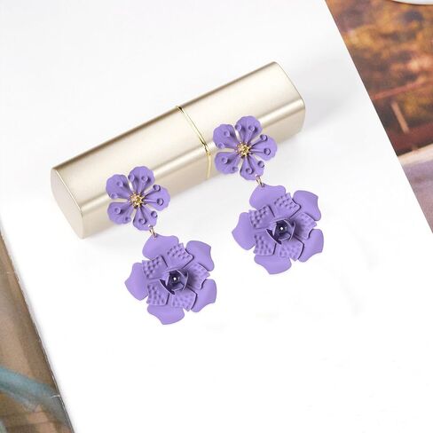 Just Follow Large Double Flower Earrings Candy Color Metal Flower Dangle Earrings Romantic Boho Sweet Chic Wild Flower Statement Earrings for Women Girl Wedding Party Jewelry in Saudi Arabia