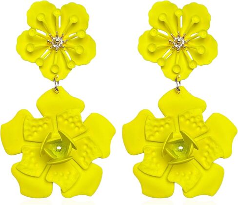 Just Follow Large Double Flower Earrings Candy Color Metal Flower Dangle Earrings Romantic Boho Sweet Chic Wild Flower Statement Earrings for Women Girl Wedding Party Jewelry in Saudi Arabia
