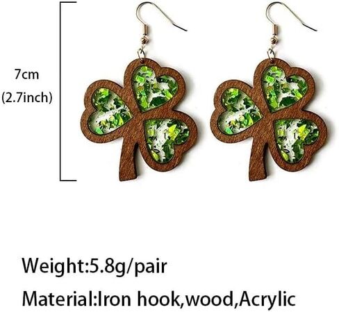 St. Patrick's Day Earrings Wooden Glitter Irish Shamrock Green Clover Dangle Earrings Sparkle Cute Good Lucky For Women Girls Jewelry Gift in Saudi Arabia