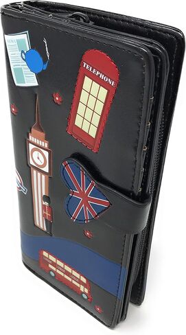 Shag Wear Streets of London England Souvenir Wallet for Women or Teen Girls Large 7" Black in Saudi Arabia