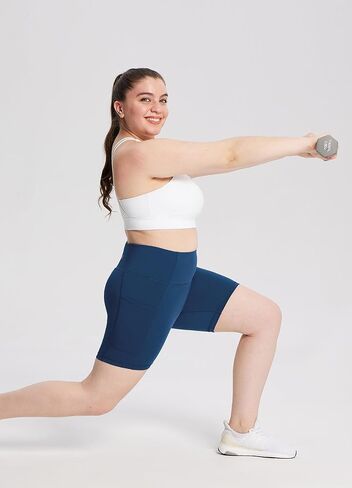 BALEAF Biker Shorts Women Yoga Gym Workout Spandex Running Volleyball Tummy Control Compression Shorts with Pockets Lycra 5" Blue S in Saudi Arabia