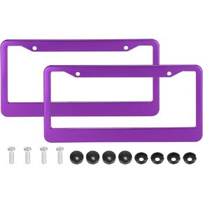 X AUTOHAUX 2pcs Aluminum Alloy License Plate Frame Cover 2 Hole for Car Front Rear License Plate Holder with Screws Caps Black Plate Mounting