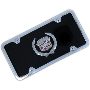 Au-TOMOTIVE GOLD Classic Logo On License Plate + Frame for Cadillac (Black)