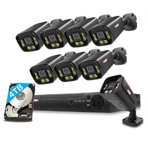 5 MP Commercial Security Camera System, 8 H.265 PoE Wired Outdoor (People, Vehicle, Pet Security Cameras) 4TB HDD, 24 Hours