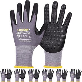 Work Gloves MicroFoam Nitrile Coated-6 Pairs,Endurance Seamless Knit Nylon,Dots on palm,Tacky Dot Grip Gloves