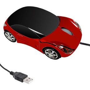 PCTC Cool Sport Car Shape USB Wired Optical Mouse for Laptop or Office Desktop,Ergonomic,1000DPI 2 Headlights 3 Buttons Office Home School Gift (Red)
