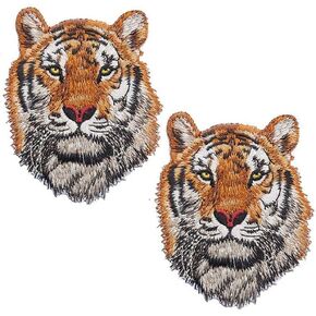 2 Pack Tiger Iron On Patches for Backpacks, Hats, DIY Sew on Applique Patch, Vintage Embroidered Patches for Repair Clothes, Jackets, Jeans (L)