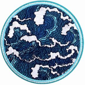 ZEGINs The Dark Blue Great Wave Patch Embroidered Applique Iron On Sew On Emblem
