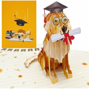 Liif 2024 Graduation Dog 3D Pop Up Graduation Card, Class of 2024, for College, High School, Son, Daughter, PHD, Master