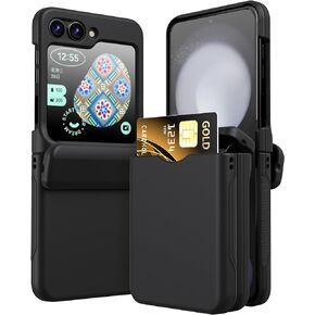 DAKORIE Phone Case for Samsung Galaxy Z Flip 5 Case Cover with Card Holder, Full Body Protector with Hinge Phone Cover for Samsung Galaxy Z Flip 5 5G(Black)