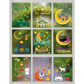 9 Sheets Eid Window Clings, Eid Mubarak Window Stickers Ramadan Kareem Stickers for