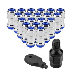 Qiilu M12x1.5 Lug Nuts, 20 PCS Wheel Lug Nuts Car Racing Lug Wheel Nuts Screw with Drive Nut Wrench and Allen Hex Wrench Blue
