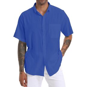 YAOGRO Men's Cotton Linen Beach Summer Shirts Casual Stylish Short Sleeve Button Down Regular Fit Dress Tops with Pocket