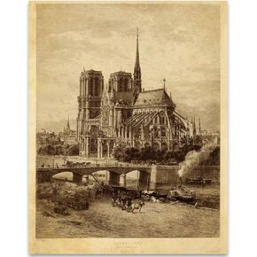 Notre Dame Cathedral Paris Print - Old France Church Decor, Europe Retro Travel Wall Art, Great Home and Office Decor, Classic Gift for Architects and Historians, 11x14 Unframed Art Print Poster
