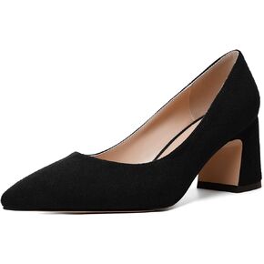 Womens Suede Wedding Solid Slip On Pointed Toe Dress Chunky Mid Heel Pumps Shoes 2.5 Inch