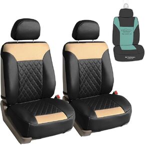 FH Group Deluxe Faux Leather Diamond Pattern Front Set Car Seat Cushions (Beige) with Gift - Universal Fit for Cars, Trucks, & SUVs