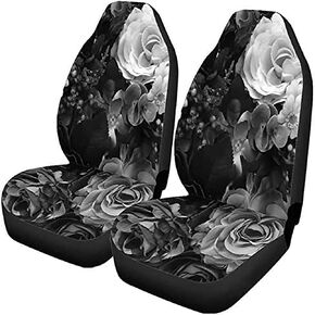 Set of 2 Black Car Seat Covers for Women, Gray Bouquet Rose Color Floral Vintage Universal Auto Front Seats Protector Fits for Car,SUV Sedan,Truck in Kuwait