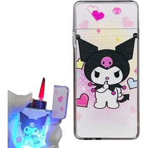 NIVEK Light Up Glow in The Dark Lighter Kitty KT Cat Melody Kuromi Japanese Character Kawaii Pink Flame Jet Torch Refillable (Kuromi)
