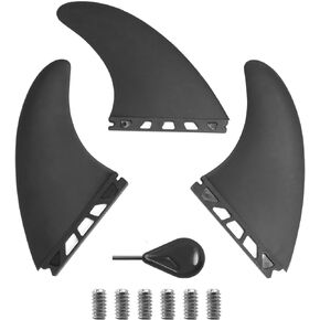 Surfboard Fin Set of 3 with 1 No-Tool Fin Screw - Fiberglass Reinforced Thruster Fins for Longboard, Soft Top Surfboard & Paddle Board (Black), Medium