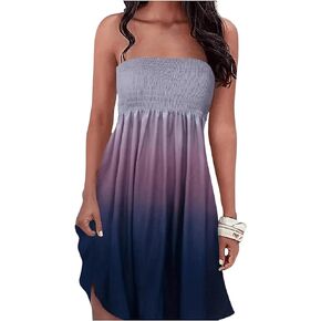 MakeMeChic Women's Ombre Shirred Bandeau Tube Dress Sleeveless Strapless Flared Short Dress