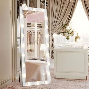 Manocorro Full Length Mirror with Lights, 63"x20" Floor Body Mirror, Hollywood Standing Mirror, Wall Mounted Mirror with Light, Large Vanity Mirror for Bedroom, 20 Bulb Dimming & 3 Color Modes (White)