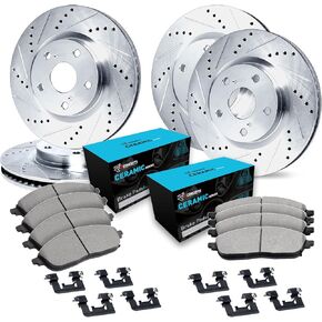 R1 Concepts Front Rear Brakes and Rotors Kit |Front Rear Brake Pads| Brake Rotors and Pads| Ceramic Brake Pads and Rotors |Hardware Kit|fits 2018-2021 Subaru WRX STI