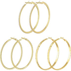 MBW 40 /60mm Big Hoop Earring Set for Women,925 Sterling Silver /14K Gold Plated Earrings Hypoallergenic Oval Earrings Large Chunky Medium Hoops Earring Jewelry Gifts for Women Girls