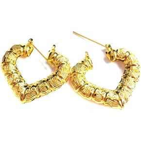 Bamboo Heart Hoop Earrings Gold Tone Earrings 1.5 Inch