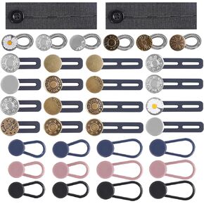 36 Pcs No-Sew Button Extenders for Jeans, Adjustable Pants Button Extender, Invisible Waistband Extenders with Fabric Belts and Zinc Alloy Buttons, Comfortable Pants Extender for Women and Men