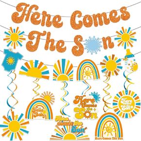 Here Comes The Son Baby Shower Decorations Here Comes The Sun Baby Shower Banner Boy Baby Shower Decorations Sunshine Baby Shower Decorations Orange