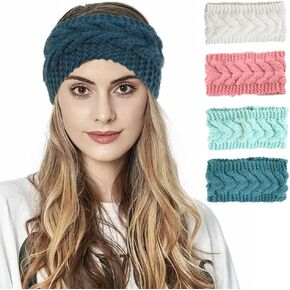 VEEJION Women Knitted Knotted Winter Twist Warm Headband with Buttons for Face Mask Cover Cold Weather Hair Accessories Head Wrap and Christmas Gifts（4 Pcs）