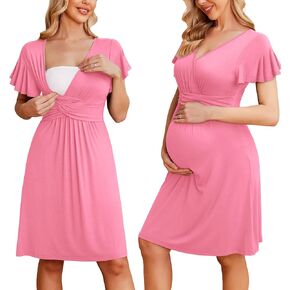 Ekouaer Womens Maternity Dress Short Sleeve V-Neck Nursing Dresses Pregnancy Clothes S-XXL in Saudi Arabia