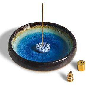 Incense Holder for Sticks, Coil Incense, Sage Cones, Handcrafted Ceramic Incense Burner Holder, Ash Catcher, Smudge Bowl for Yoga Meditation Room Decor