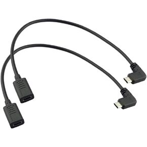 Seadream Angled USB-C Cable, 2Pack 1 Foot Angled USB3.1 USB-C Type C Male to Female Extension Charging Cable for Apple MacBook 12 inch, Google Chromebook