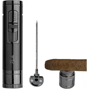 PIPITA Torch Lighter,Cigar Holder,Cigar Needle,Windproof Single Torch Refillable Butane Gas Lighter with Punch, Cigar Cigarette Lighter