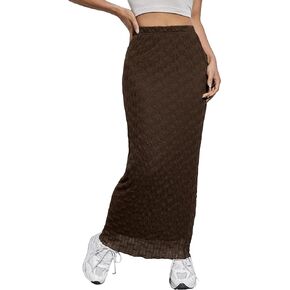 Verdusa Women's Elastic High Waist Textured Mesh Bodycon Long Skirt
